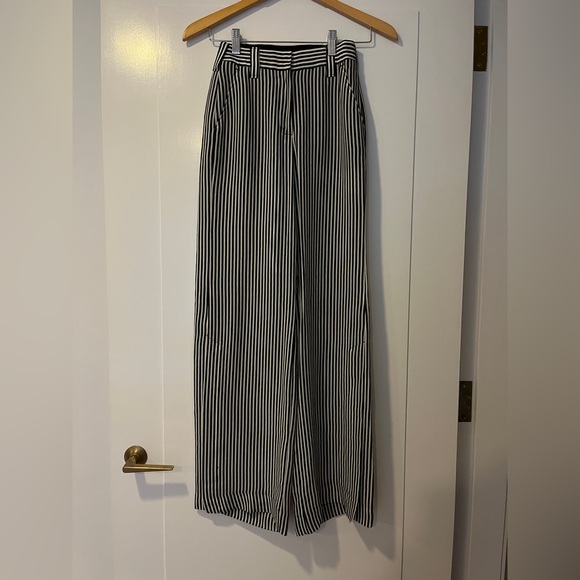 A.L.C. Pants - A.L.C. Black and White Striped Wide-Leg Trousers